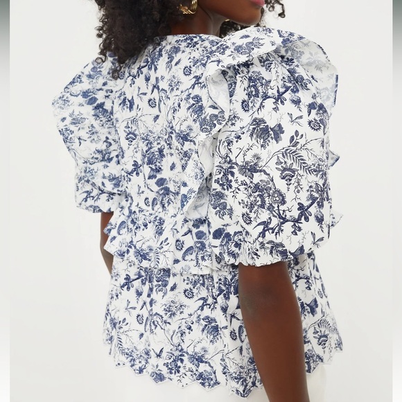 Tuckernuck Hyacinth House Navy Floral Ruffle Nadia Blouse Size Small NEW - Picture 5 of 11